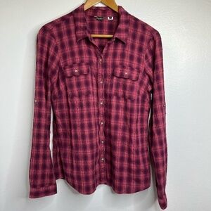 Eddie Bauer Womens Button Up Long Sleeve Spring Bright‎ Plaid Shirt Size M